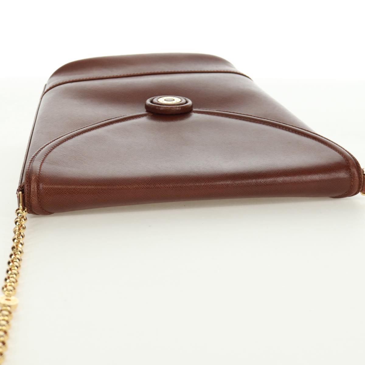 TIFFANY&Co. Chain Shoulder Bag Leather Brown Gold Auth 173250V
