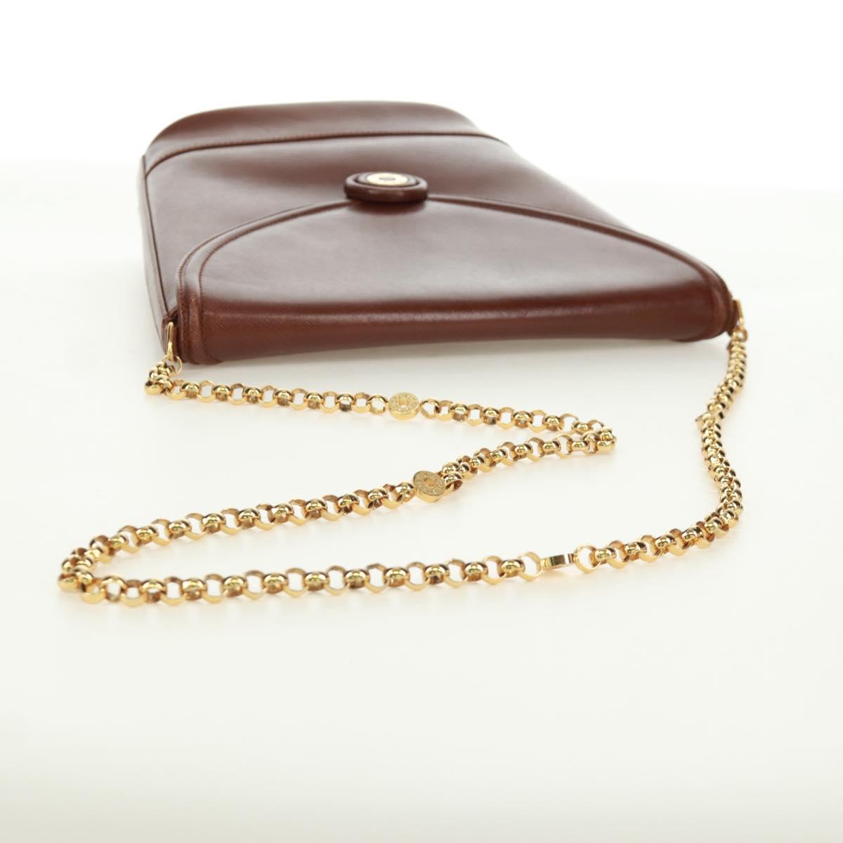 TIFFANY&Co. Chain Shoulder Bag Leather Brown Gold Auth 173250V