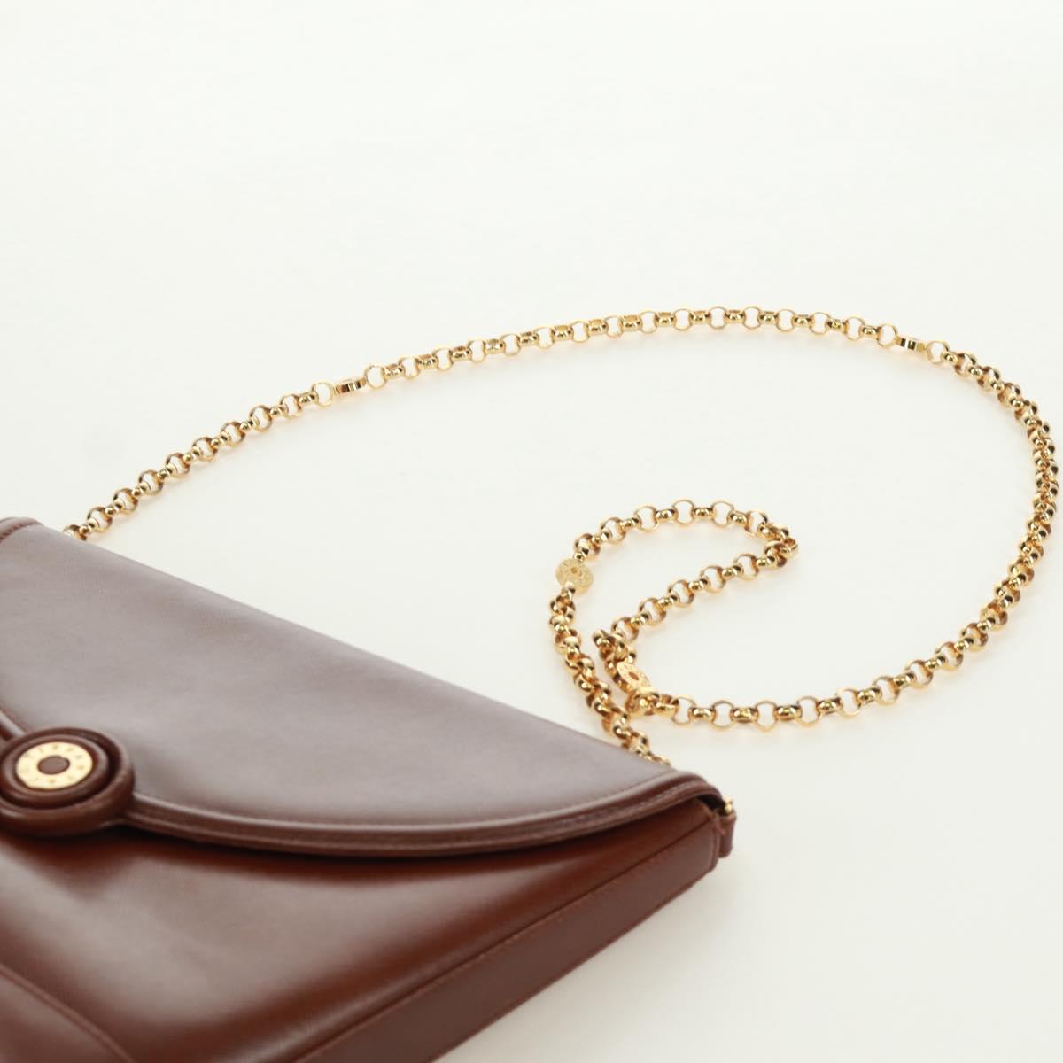 TIFFANY&Co. Chain Shoulder Bag Leather Brown Gold Auth 173250V