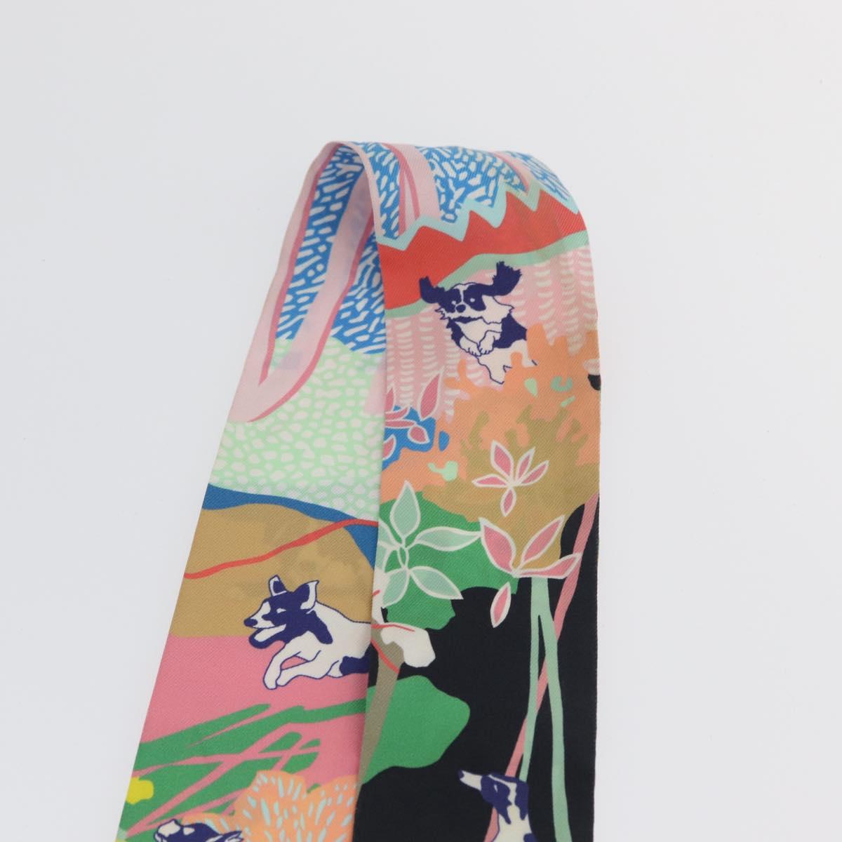 HERMES Twilly Scarf ""En Libertﾃｩ ! "" Silk Multicolor Auth 173260A