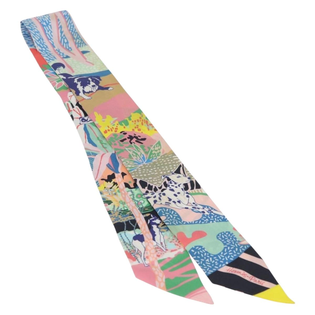 HERMES Twilly Scarf ""En Libertﾃｩ ! "" Silk Multicolor Auth 173260A