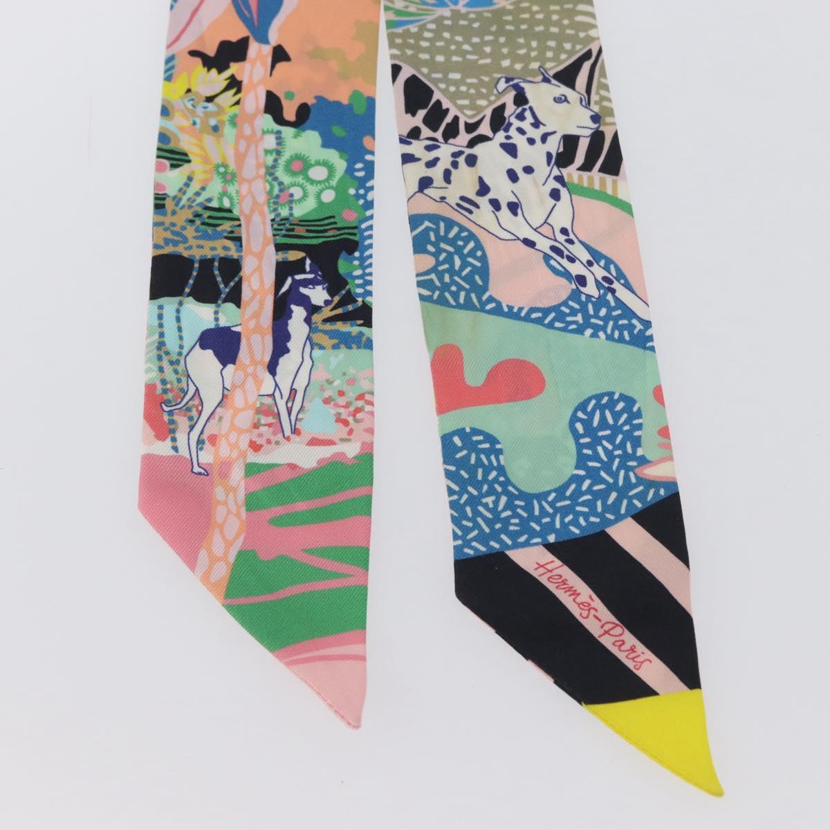HERMES Twilly Scarf ""En Libertﾃｩ ! "" Silk Multicolor Auth 173260A