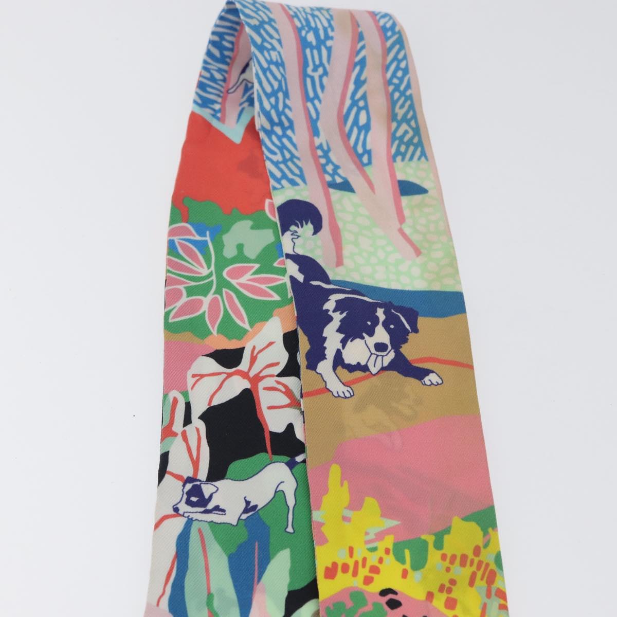 HERMES Twilly Scarf ""En Libertﾃｩ ! "" Silk Multicolor Auth 173260A