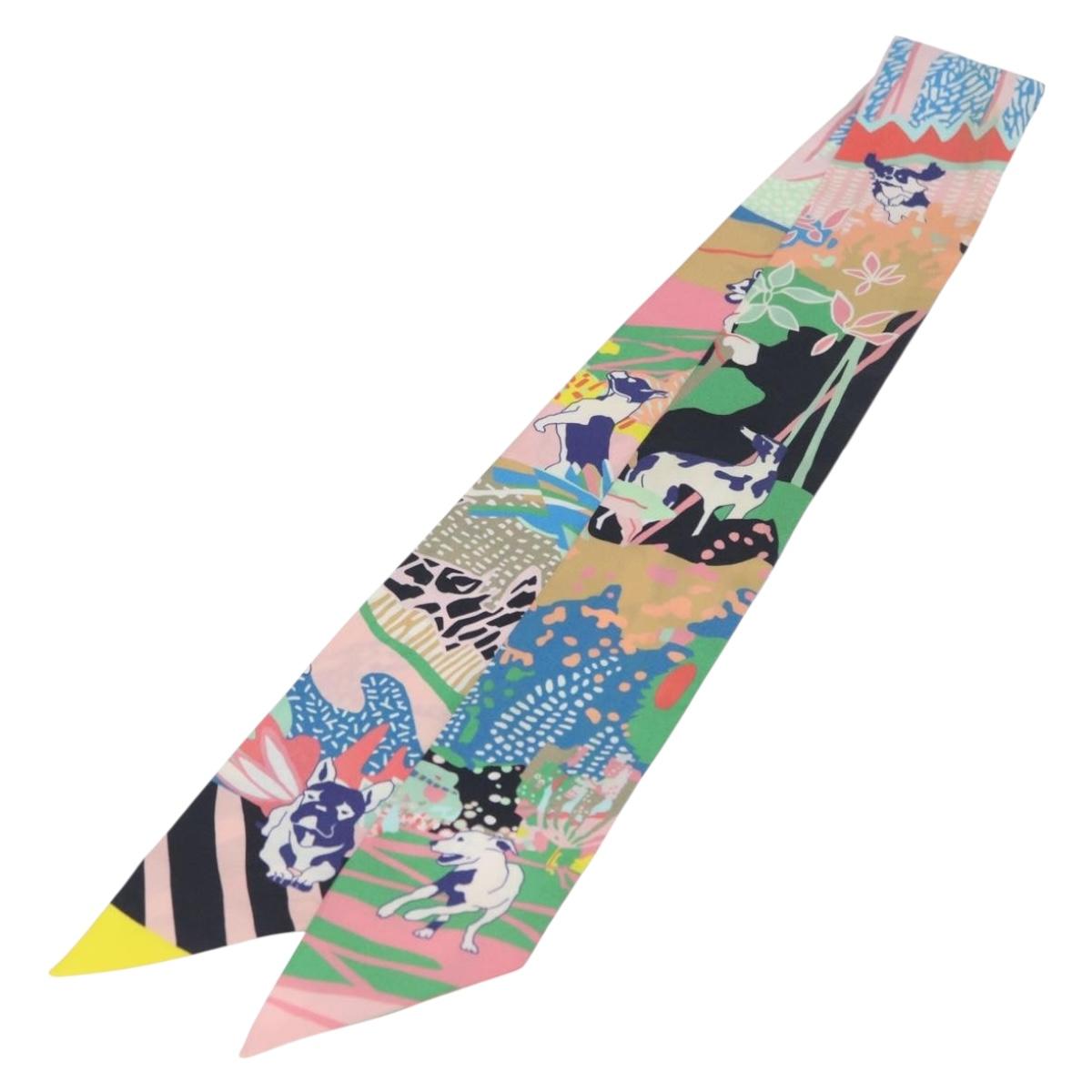 HERMES Twilly Scarf ""En Libertﾃｩ ! "" Silk Multicolor Auth 173260A