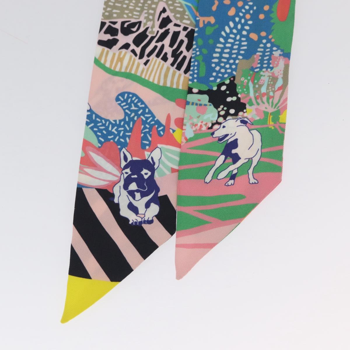 HERMES Twilly Scarf ""En Libertﾃｩ ! "" Silk Multicolor Auth 173260A