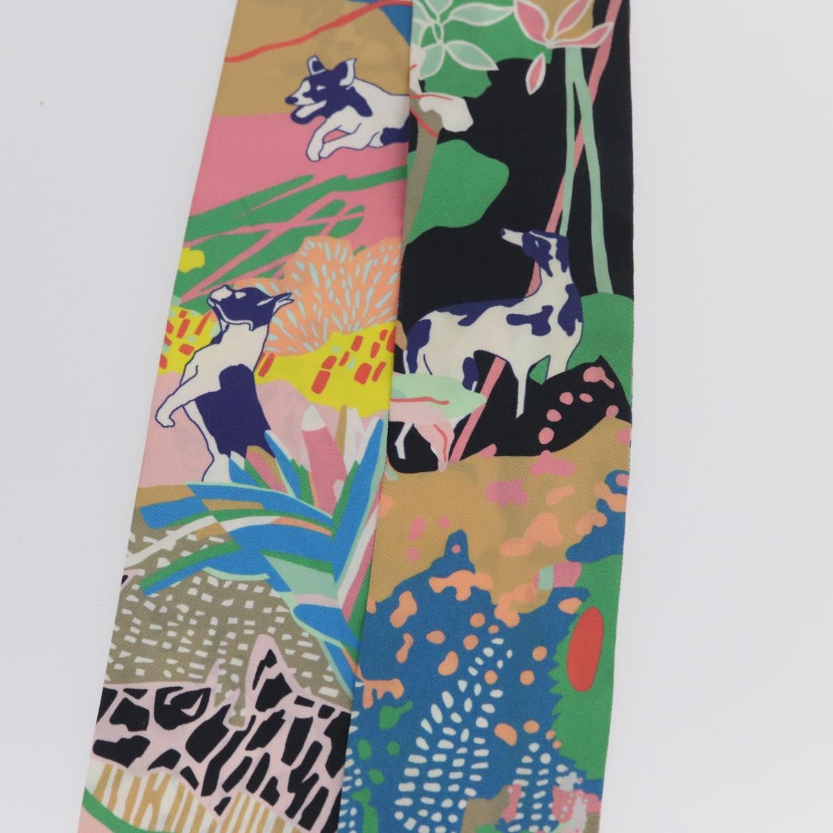 HERMES Twilly Scarf ""En Libertﾃｩ ! "" Silk Multicolor Auth 173260A