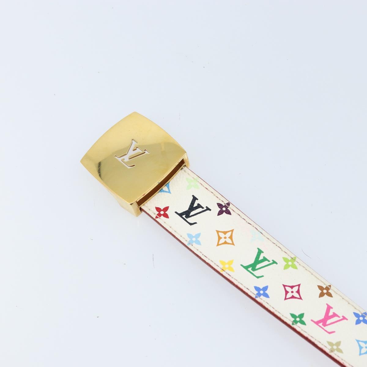 LOUIS VUITTON Multicolor Ceinture Carre Belt White LV Auth 173265
