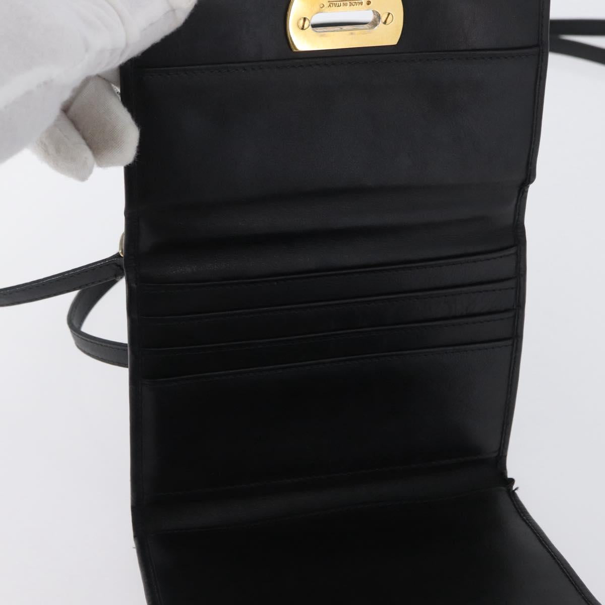 Salvatore Ferragamo Gancini Shoulder Bag Leather Gold Black Auth 173272