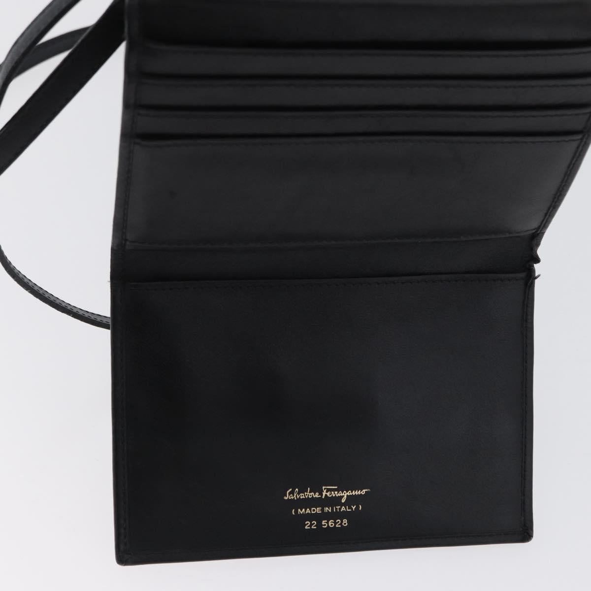 Salvatore Ferragamo Gancini Shoulder Bag Leather Gold Black Auth 173272