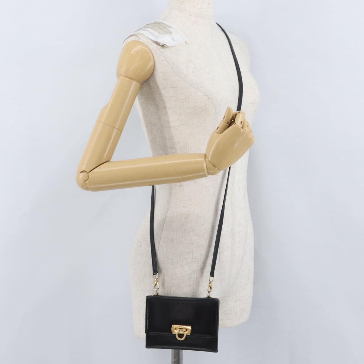 Salvatore Ferragamo Gancini Shoulder Bag Leather Gold Black Auth 173272