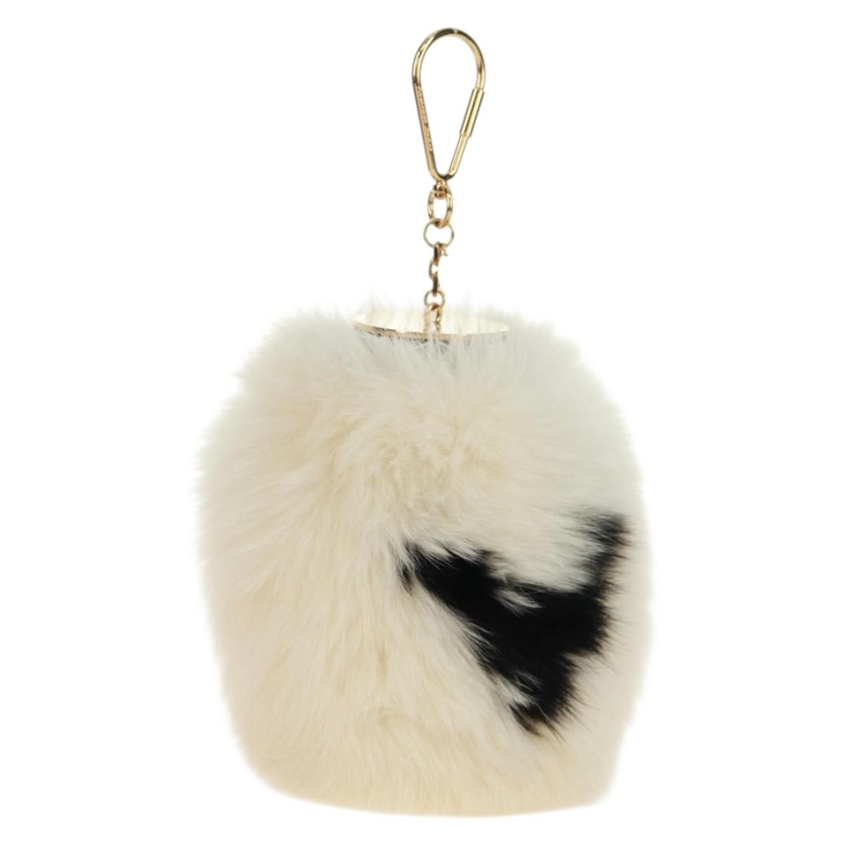 LOUIS VUITTON Fuzzy V Key Holder Fur White Gold M67369 LV Auth 173275M