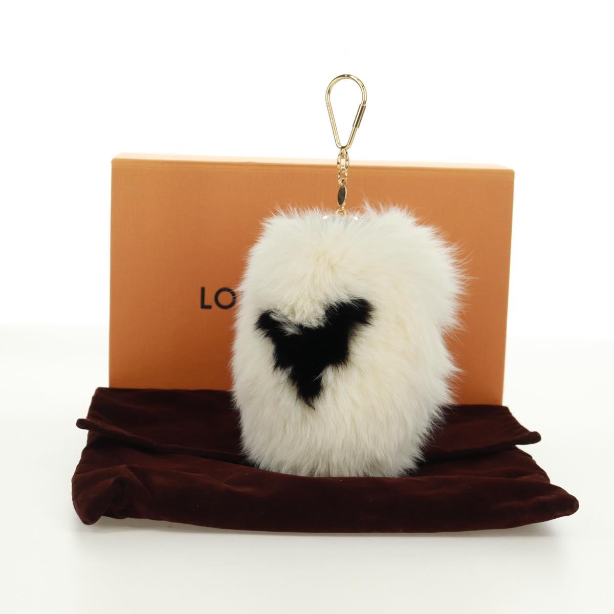 LOUIS VUITTON Fuzzy V Key Holder Fur White Gold M67369 LV Auth 173275M