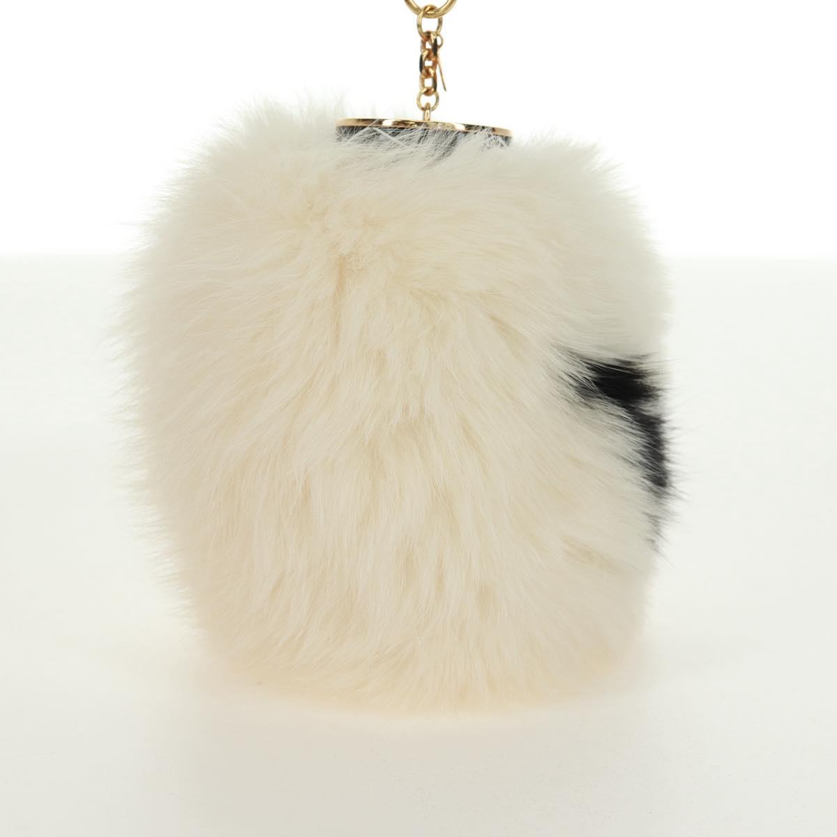 LOUIS VUITTON Fuzzy V Key Holder Fur White Gold M67369 LV Auth 173275M