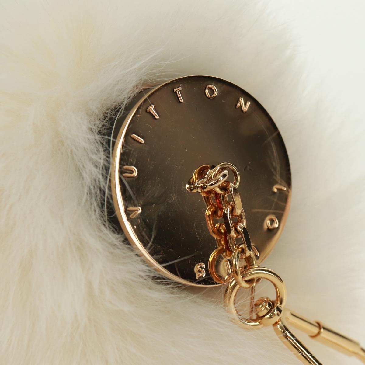 LOUIS VUITTON Fuzzy V Key Holder Fur White Gold M67369 LV Auth 173275M