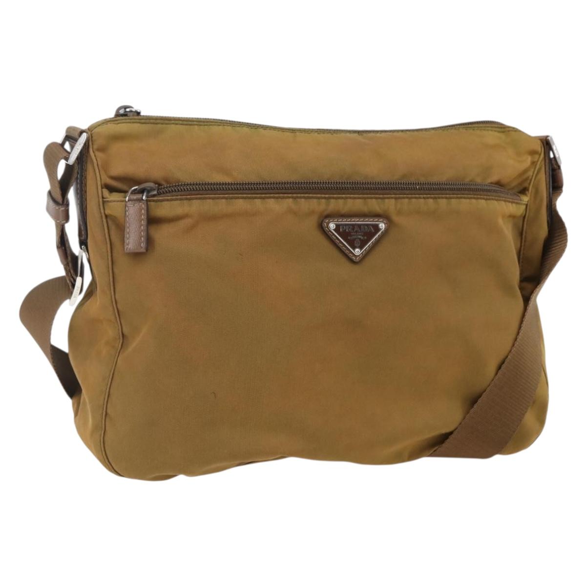 PRADA Shoulder Bag Nylon Beige Silver Auth 173279