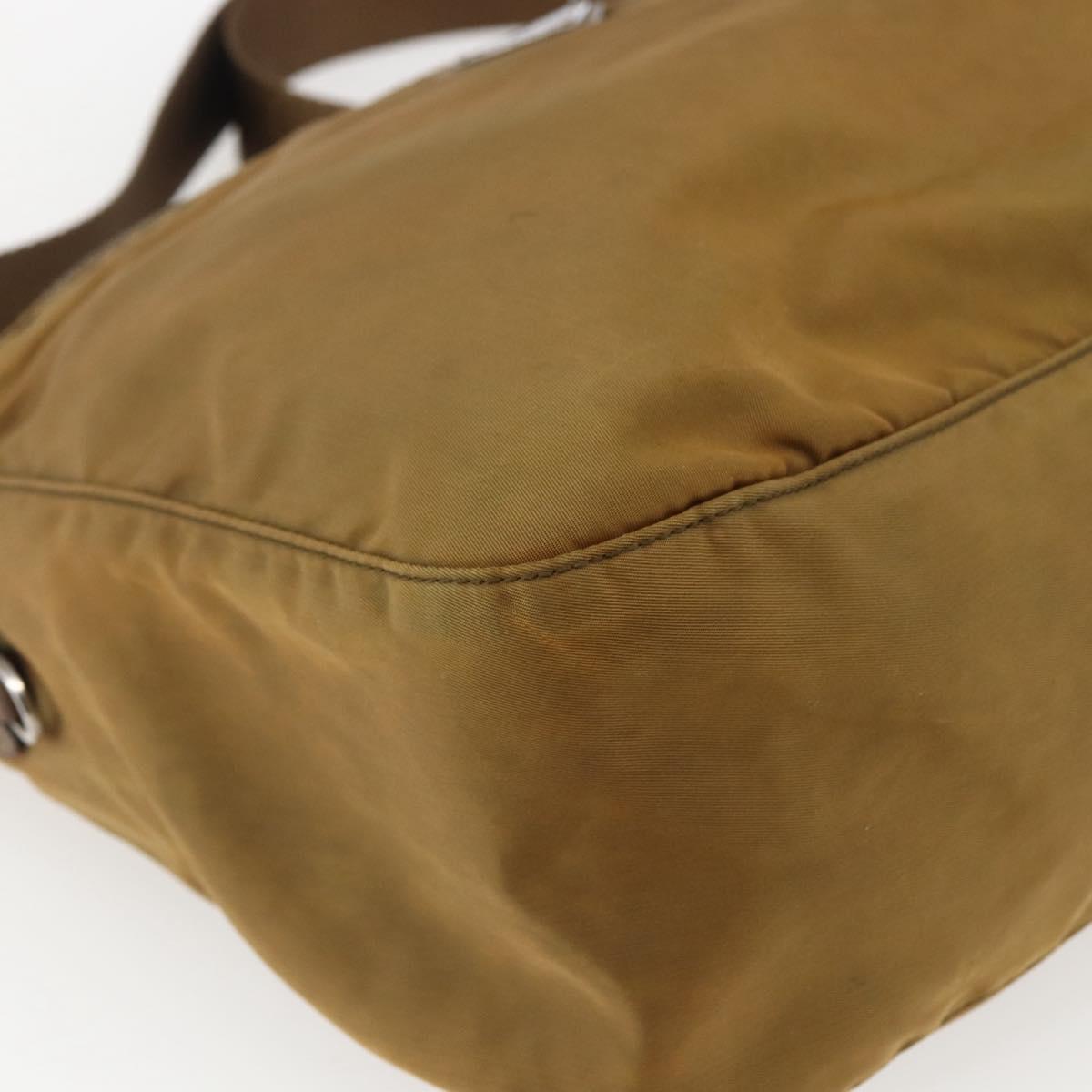PRADA Shoulder Bag Nylon Beige Silver Auth 173279
