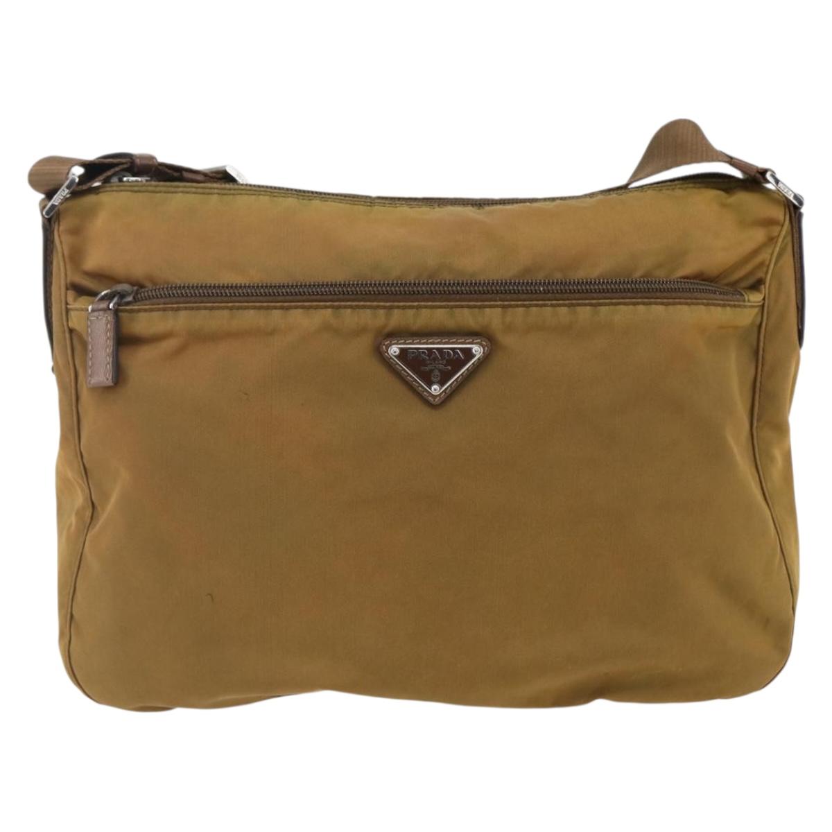 PRADA Shoulder Bag Nylon Beige Silver Auth 173279