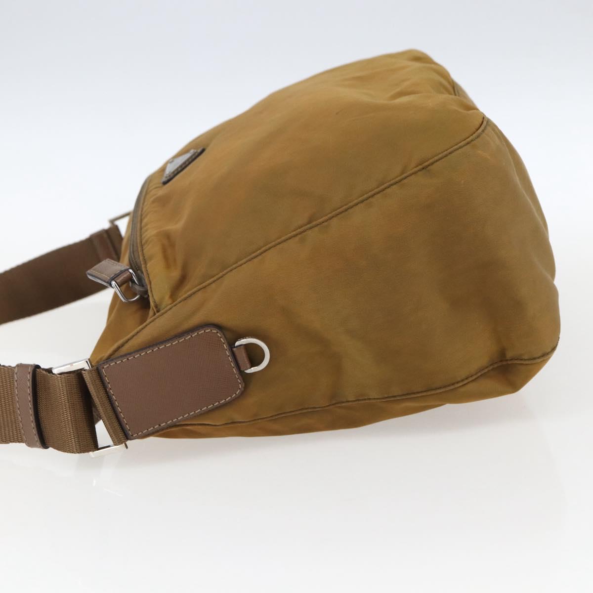 PRADA Shoulder Bag Nylon Beige Silver Auth 173279