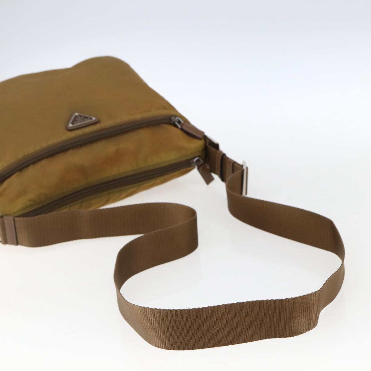 PRADA Shoulder Bag Nylon Beige Silver Auth 173279