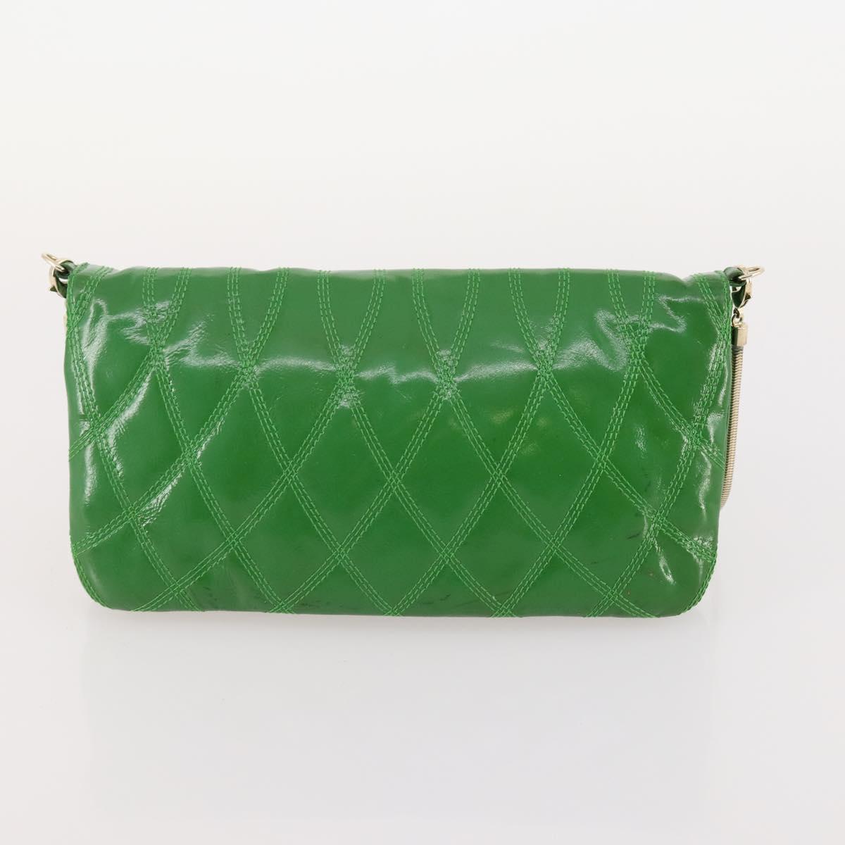 BALLY Shoulder Bag leather Patent 2 Set Black Green Auth 173296
