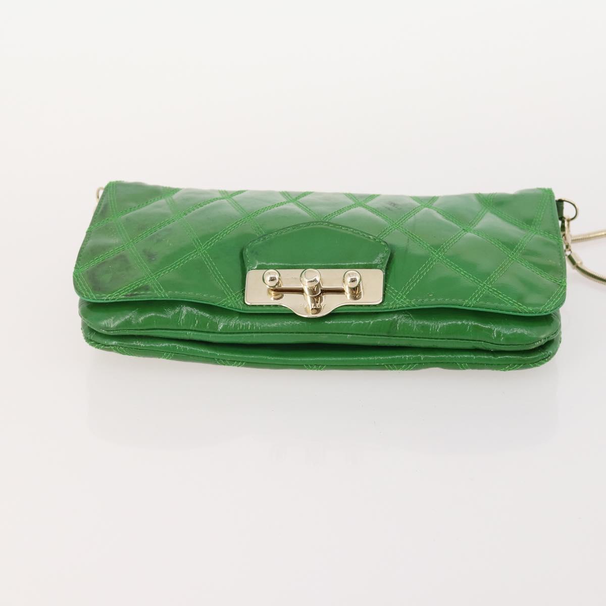 BALLY Shoulder Bag leather Patent 2 Set Black Green Auth 173296