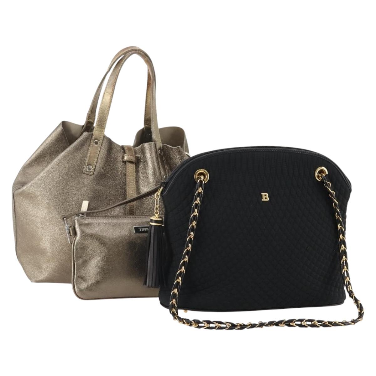TIFFANY&Co. BALLY Shoulder Bag Nylon Leather 2 Set Black Gold Tone Auth 173297