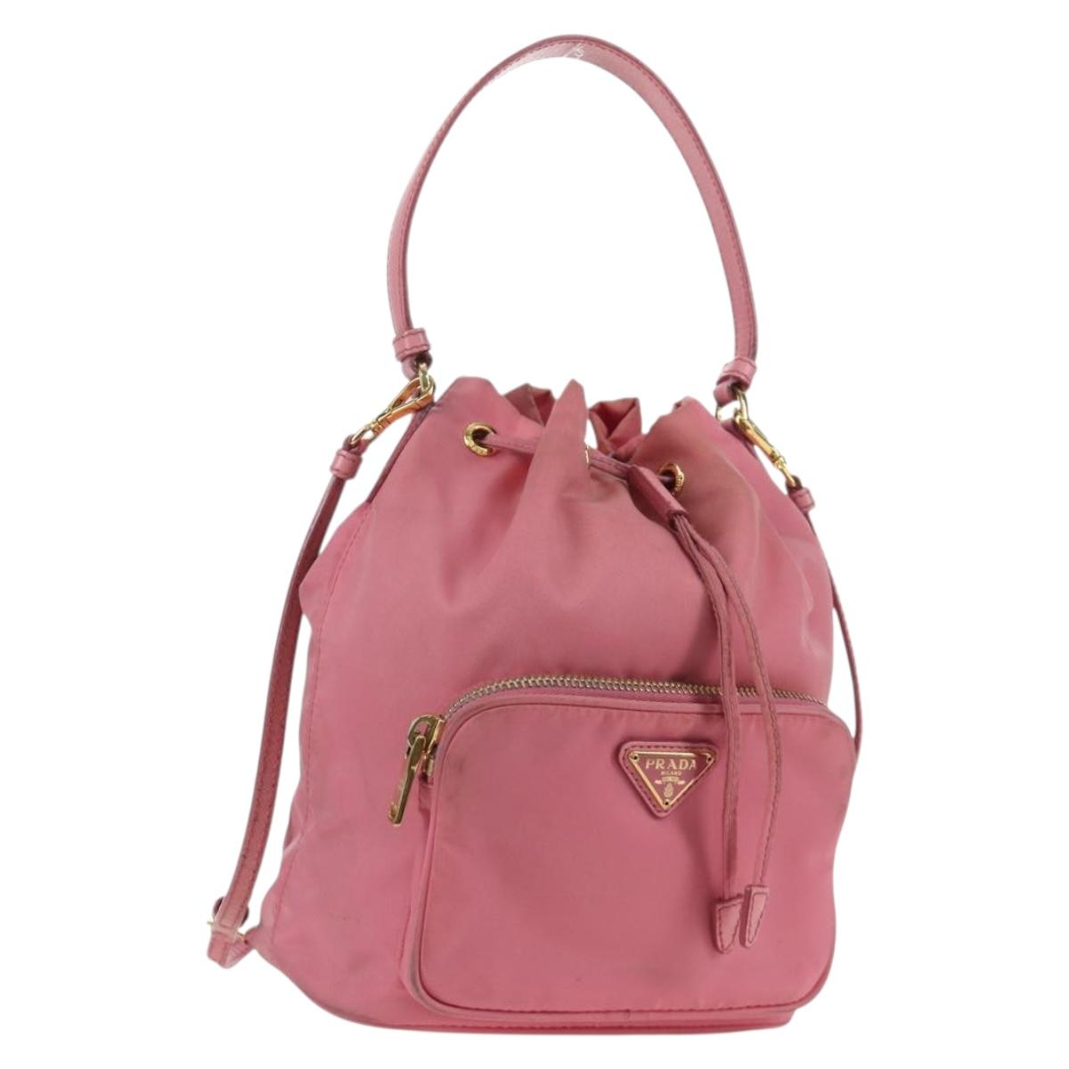PRADA Hand Bag Nylon 2way Pink Gold Auth 173303A