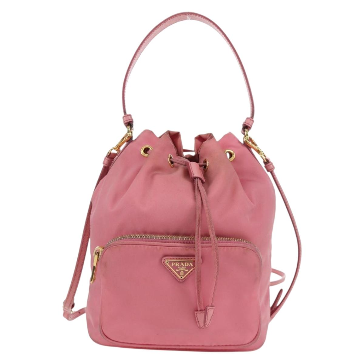 PRADA Hand Bag Nylon 2way Pink Gold Auth 173303A