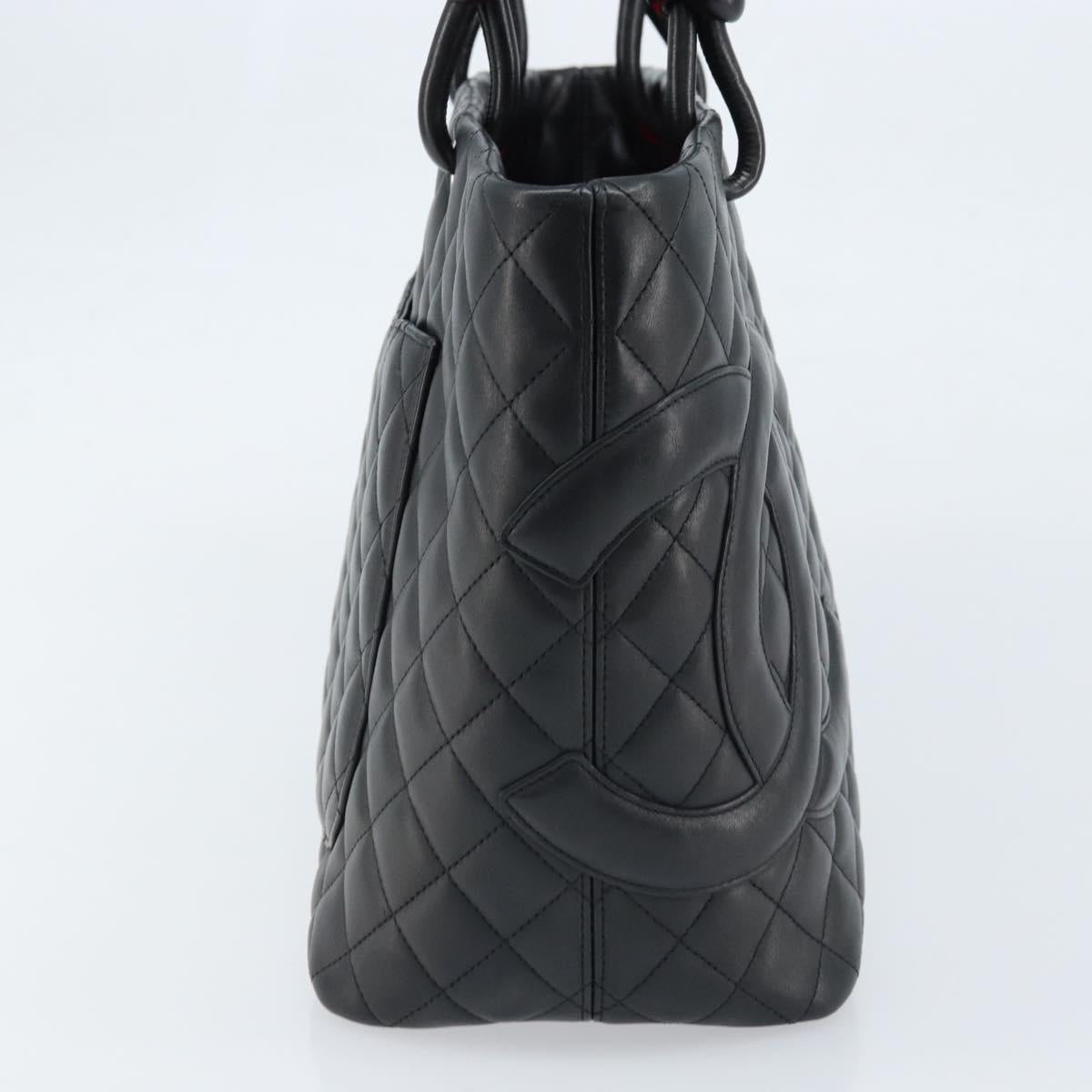 CHANEL Cambon Line Matelasse Tote Bag Lamb Skin Black Silver CC Auth 173305SAM