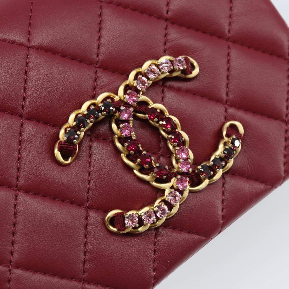 CHANEL Chain Matelasse Shoulder Bag Lamb Skin Red Gold CC Auth 173310SM