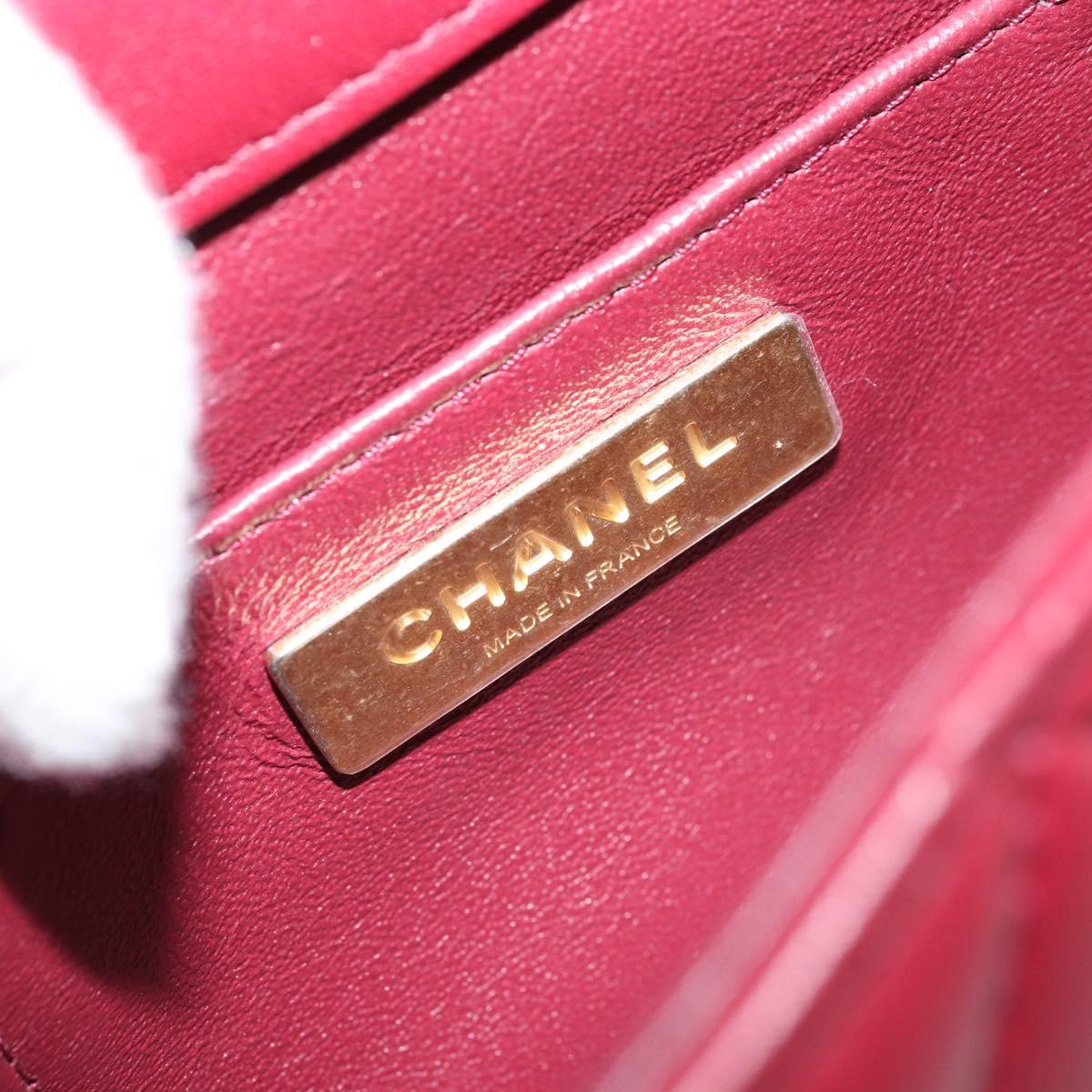 CHANEL Chain Matelasse Shoulder Bag Lamb Skin Red Gold CC Auth 173310SM
