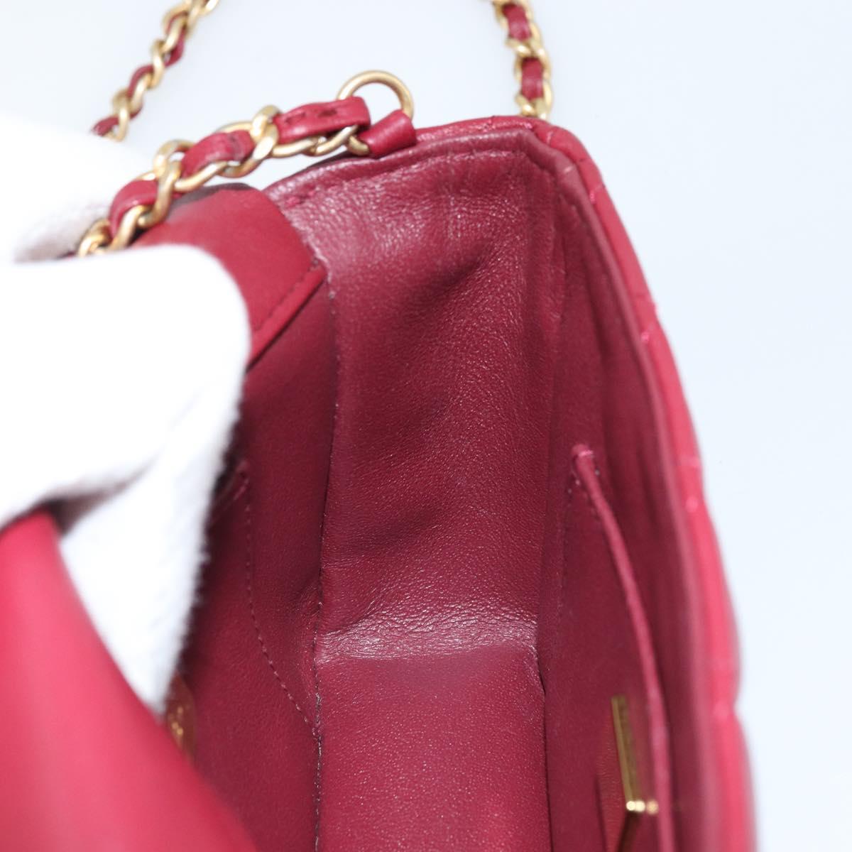 CHANEL Chain Matelasse Shoulder Bag Lamb Skin Red Gold CC Auth 173310SM