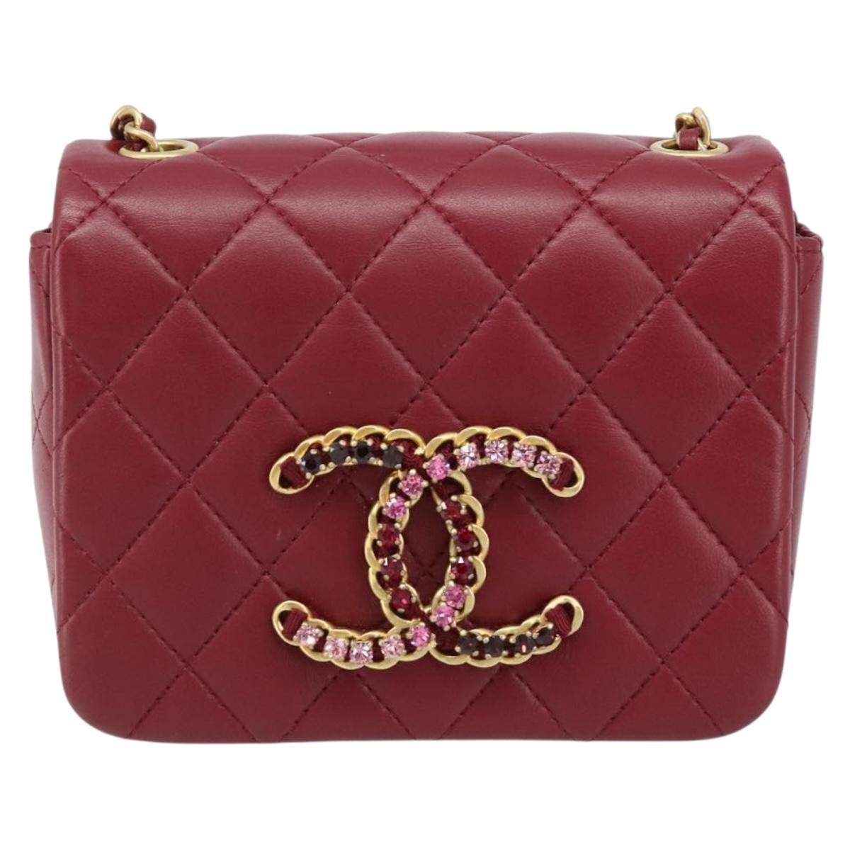 CHANEL Chain Matelasse Shoulder Bag Lamb Skin Red Gold CC Auth 173310SM