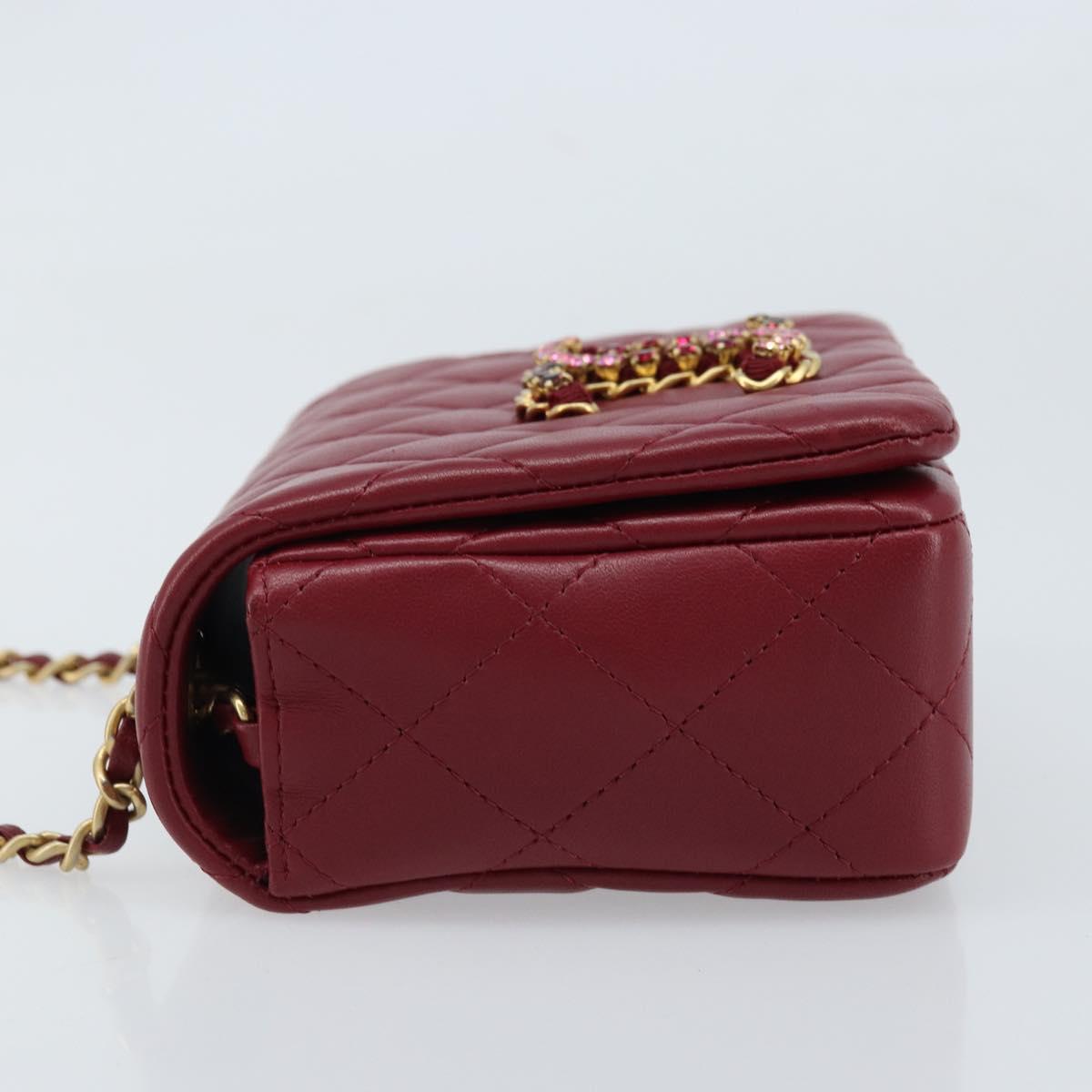 CHANEL Chain Matelasse Shoulder Bag Lamb Skin Red Gold CC Auth 173310SM