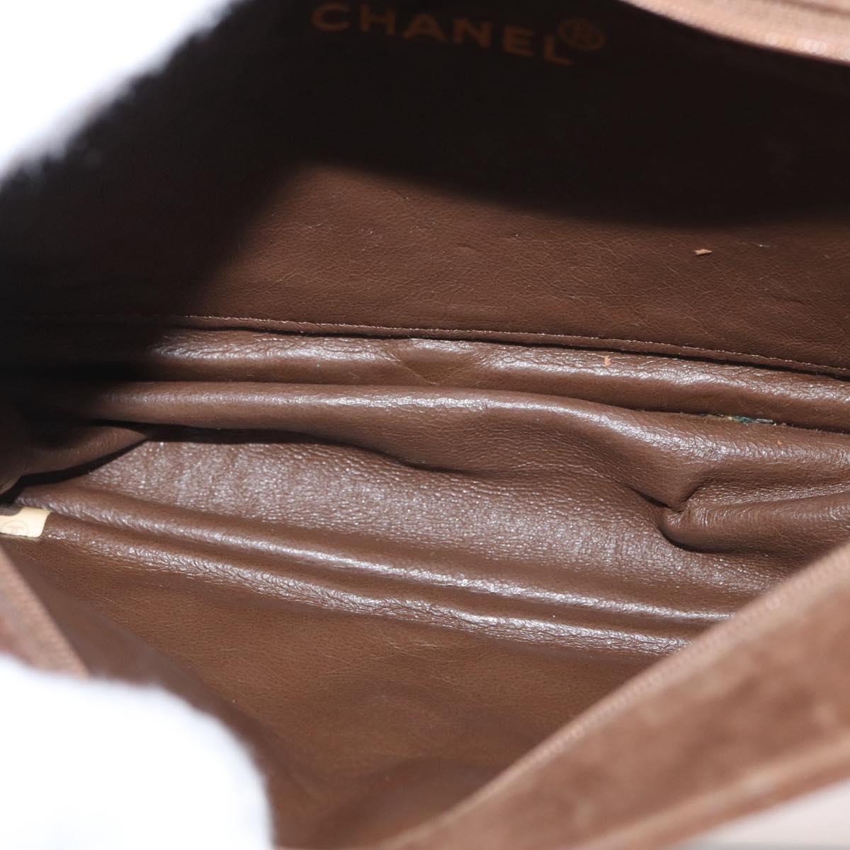 CHANEL V Stitched Chain Shoulder Bag Suede Brown Gold CC Auth 173313V