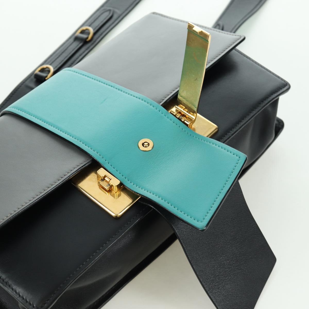 PRADA Shoulder Bag Leather Gray Gold Auth 173314V
