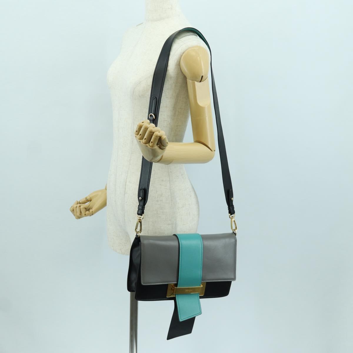 PRADA Shoulder Bag Leather Gray Gold Auth 173314V