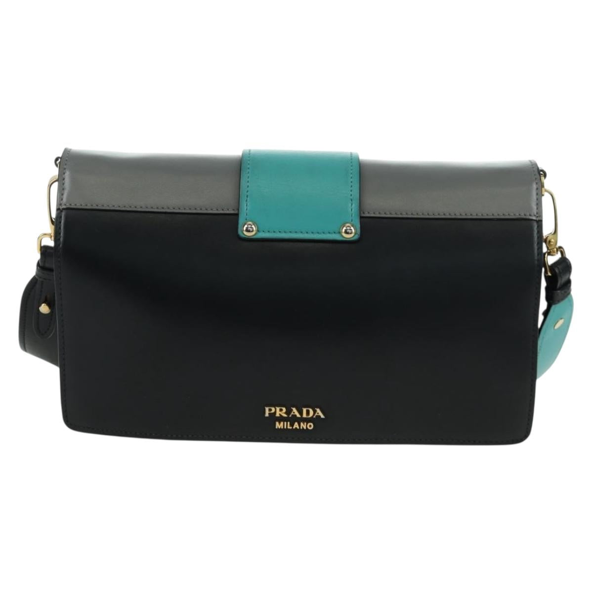 PRADA Shoulder Bag Leather Gray Gold Auth 173314V