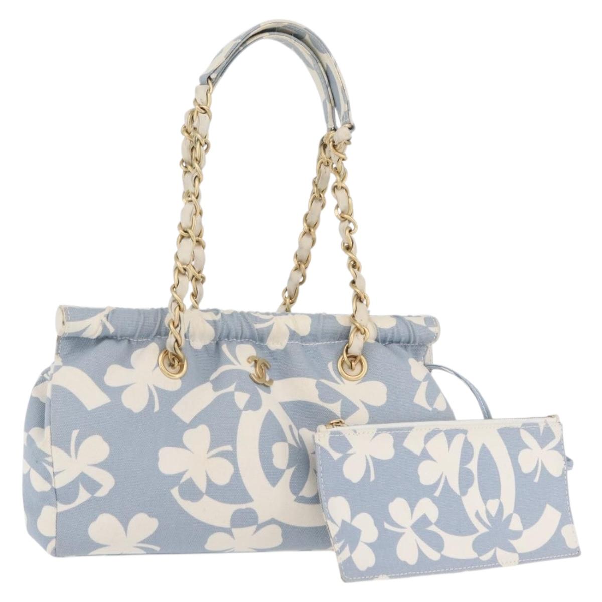 CHANEL Chain Shoulder Bag Canvas Light Blue gold CC Auth 173315SAV