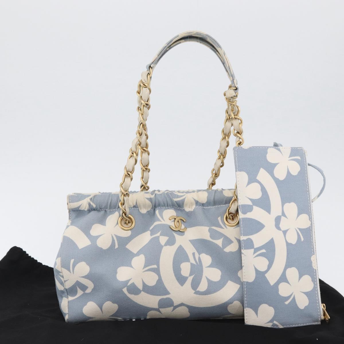 CHANEL Chain Shoulder Bag Canvas Light Blue gold CC Auth 173315SAV