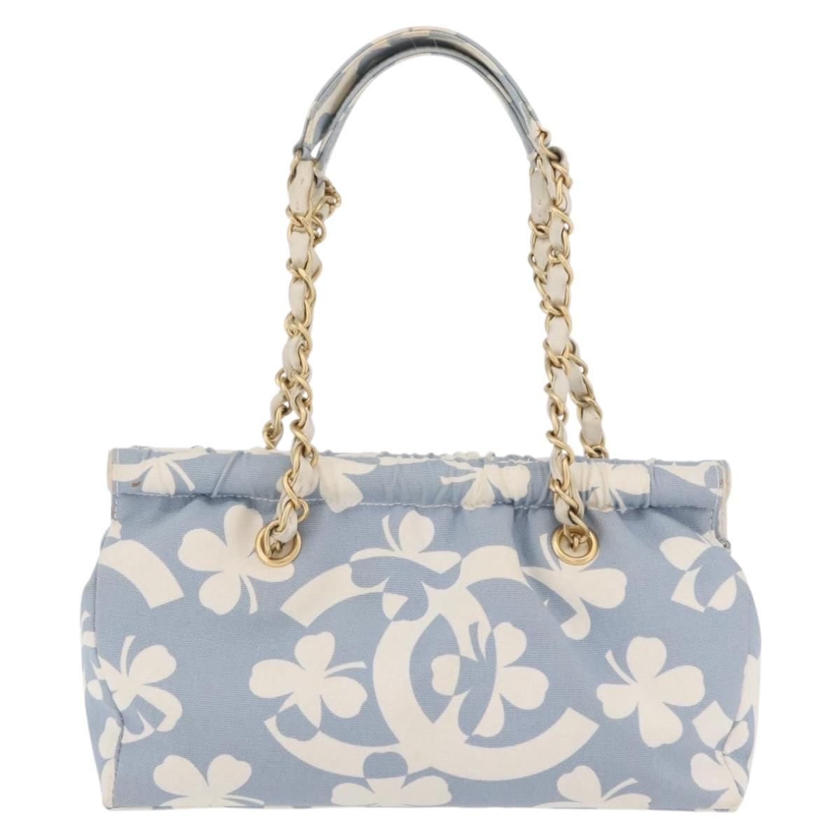 CHANEL Chain Shoulder Bag Canvas Light Blue gold CC Auth 173315SAV