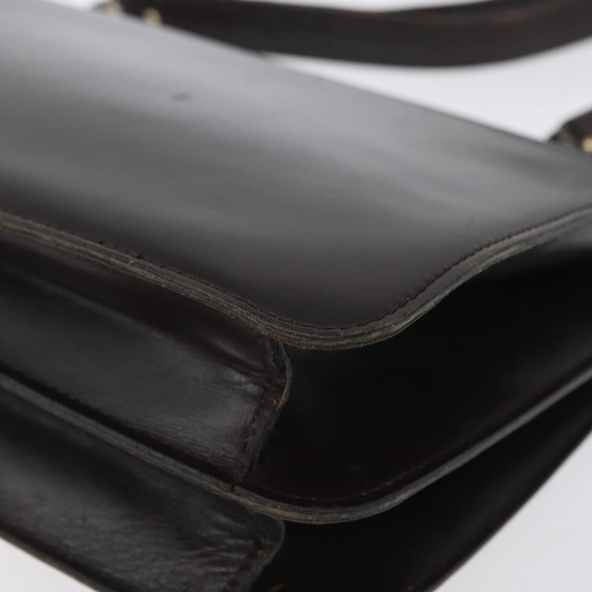GUCCI Shoulder Bag Leather Brown Gold Auth 173328