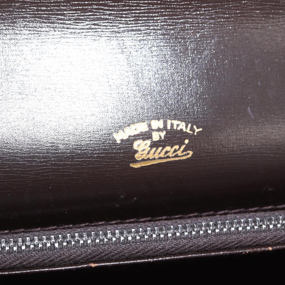 GUCCI Shoulder Bag Leather Brown Gold Auth 173328