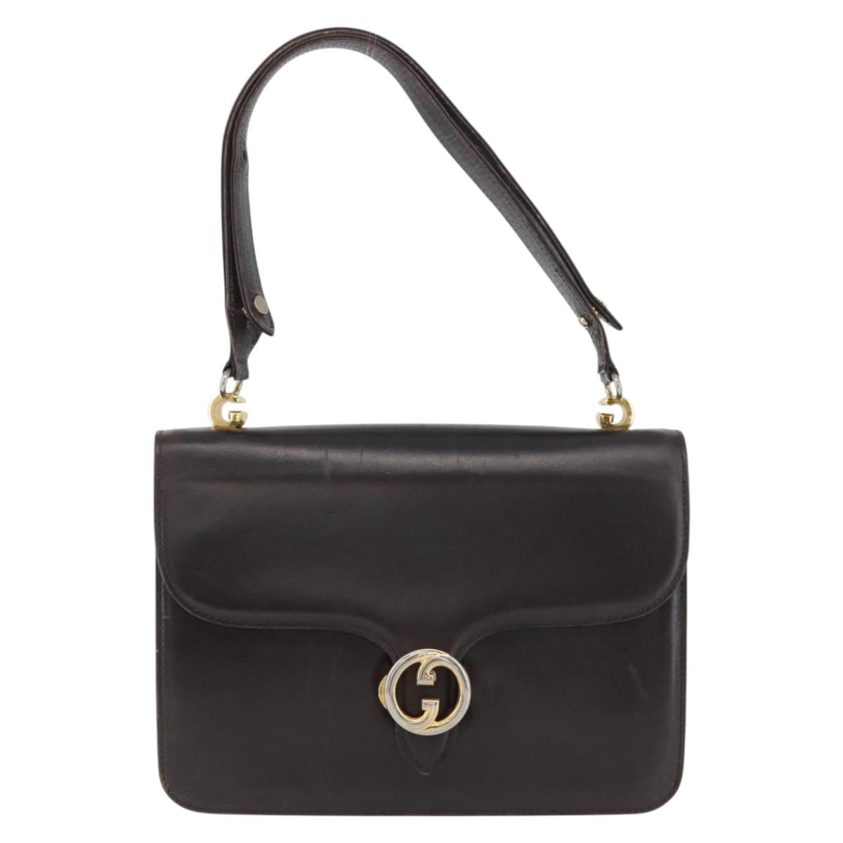 GUCCI Shoulder Bag Leather Brown Gold Auth 173328