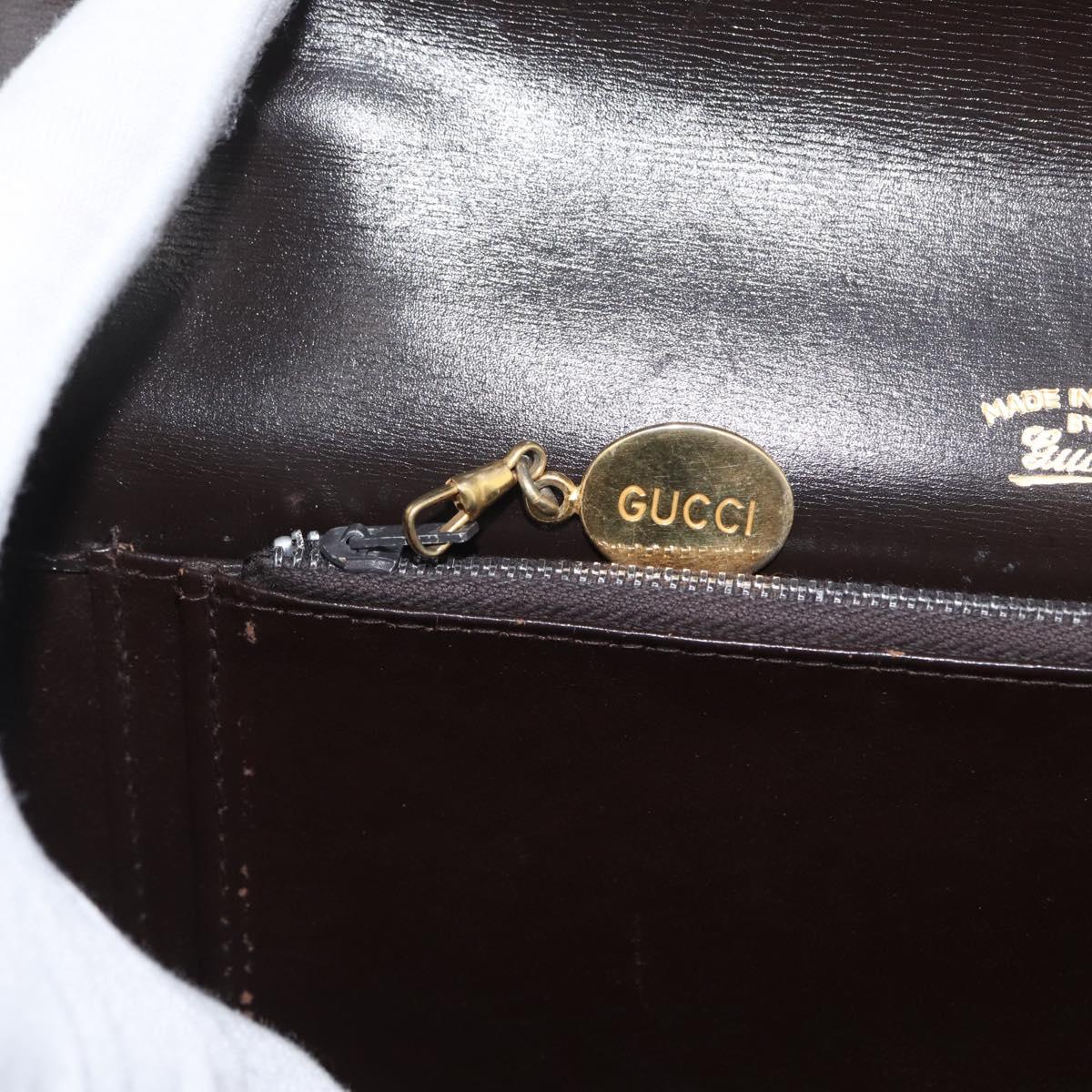 GUCCI Shoulder Bag Leather Brown Gold Auth 173328