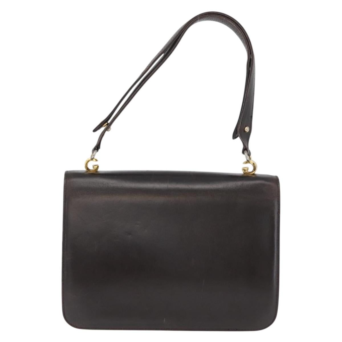 GUCCI Shoulder Bag Leather Brown Gold Auth 173328