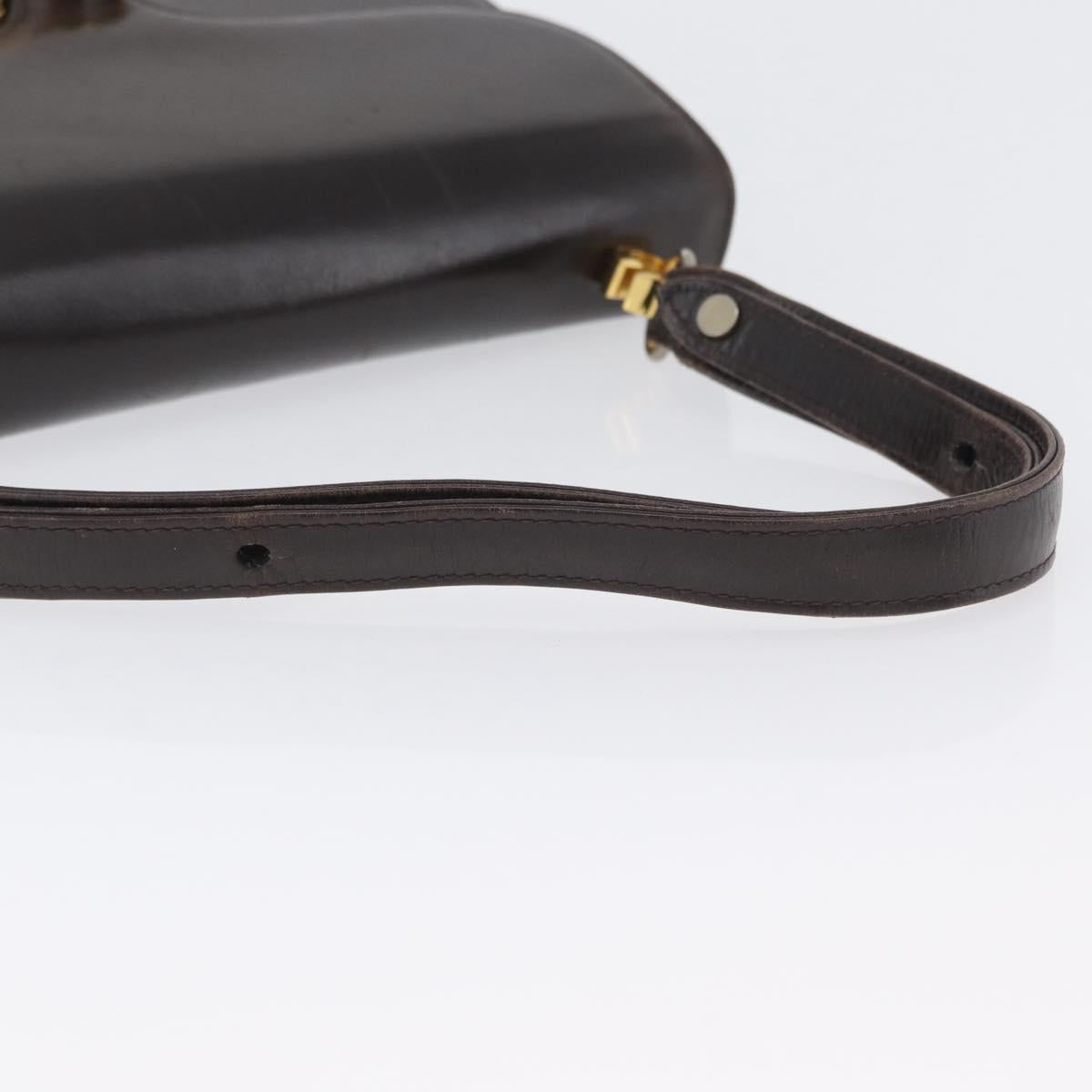 GUCCI Shoulder Bag Leather Brown Gold Auth 173328