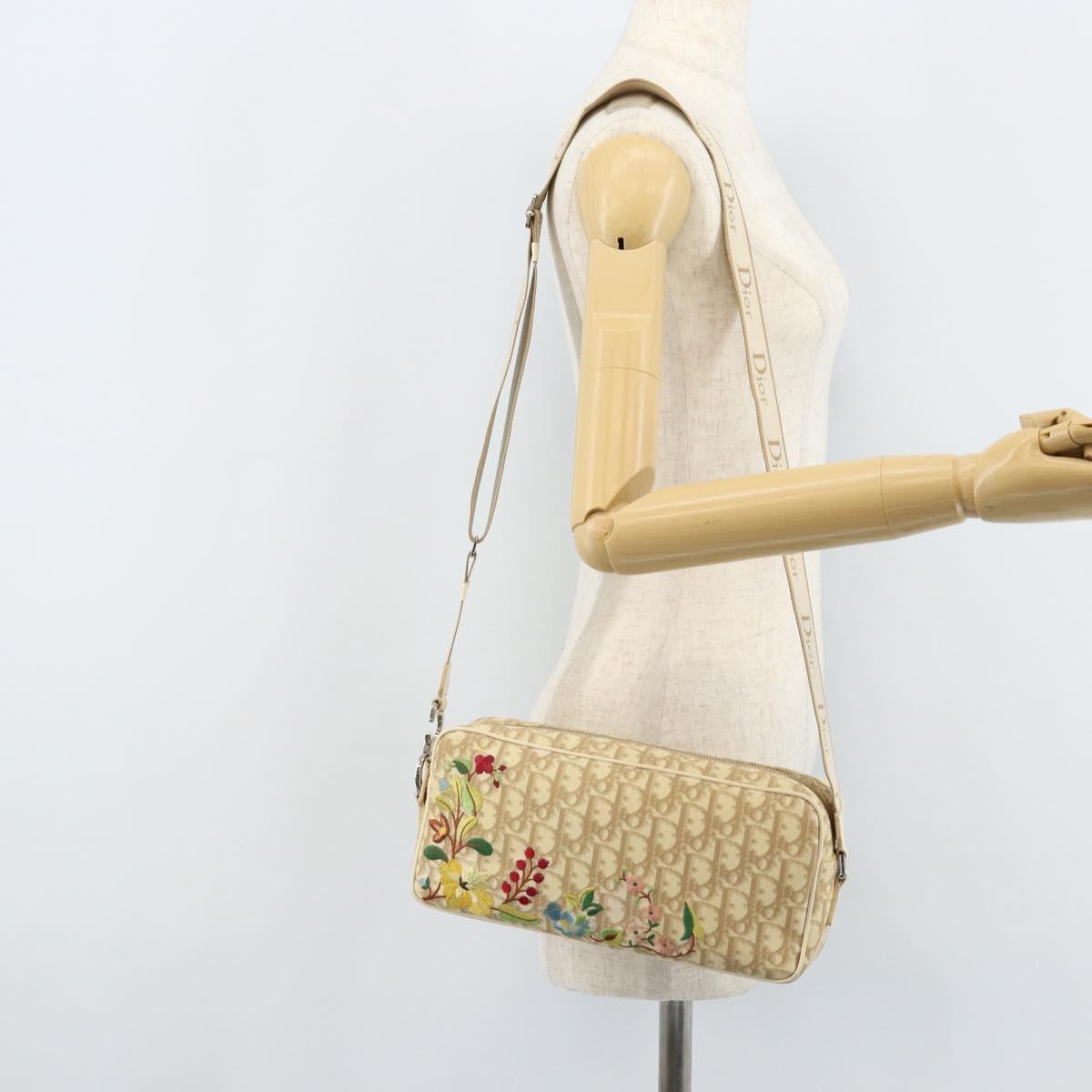 Christian Dior Trotter Canvas Shoulder Bag PVC Ivory Silver Auth 173352V