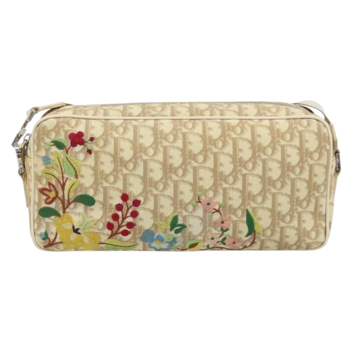 Christian Dior Trotter Canvas Shoulder Bag PVC Ivory Silver Auth 173352V