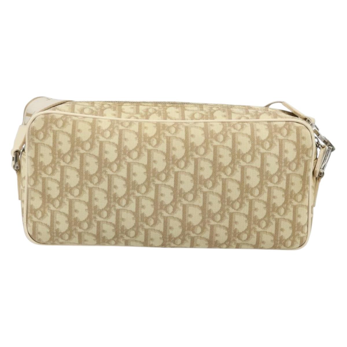 Christian Dior Trotter Canvas Shoulder Bag PVC Ivory Silver Auth 173352V